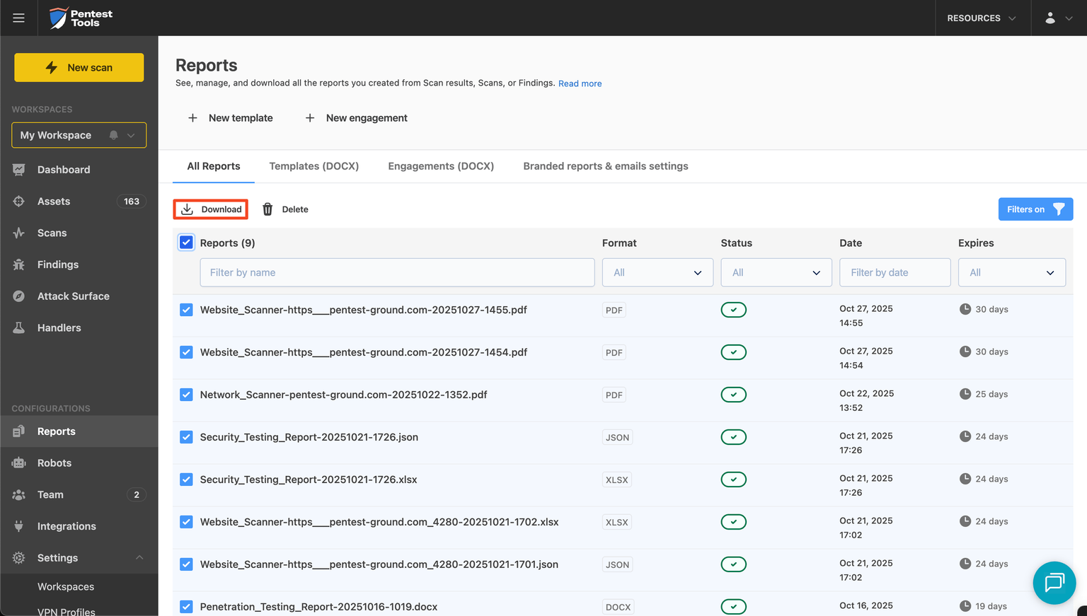 Download multiple reports